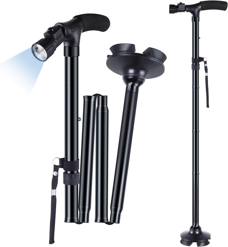 Faltbarer Gehstock mit LED-Licht für Senioren, höhenverstellbar