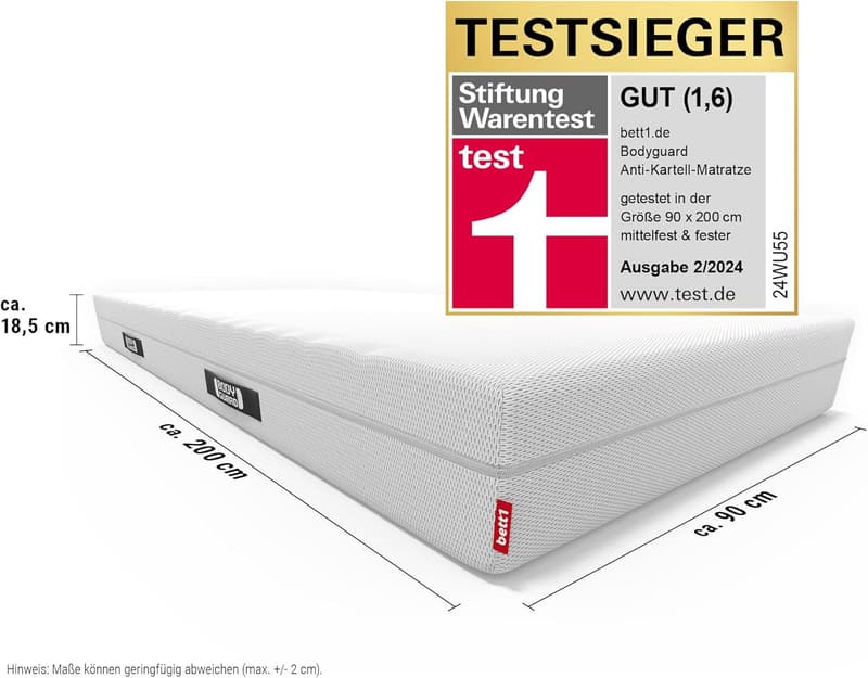 Bett1 Bodyguard Anti-Kartell-Matratze 90x200 cm, mittelfest, waschbar