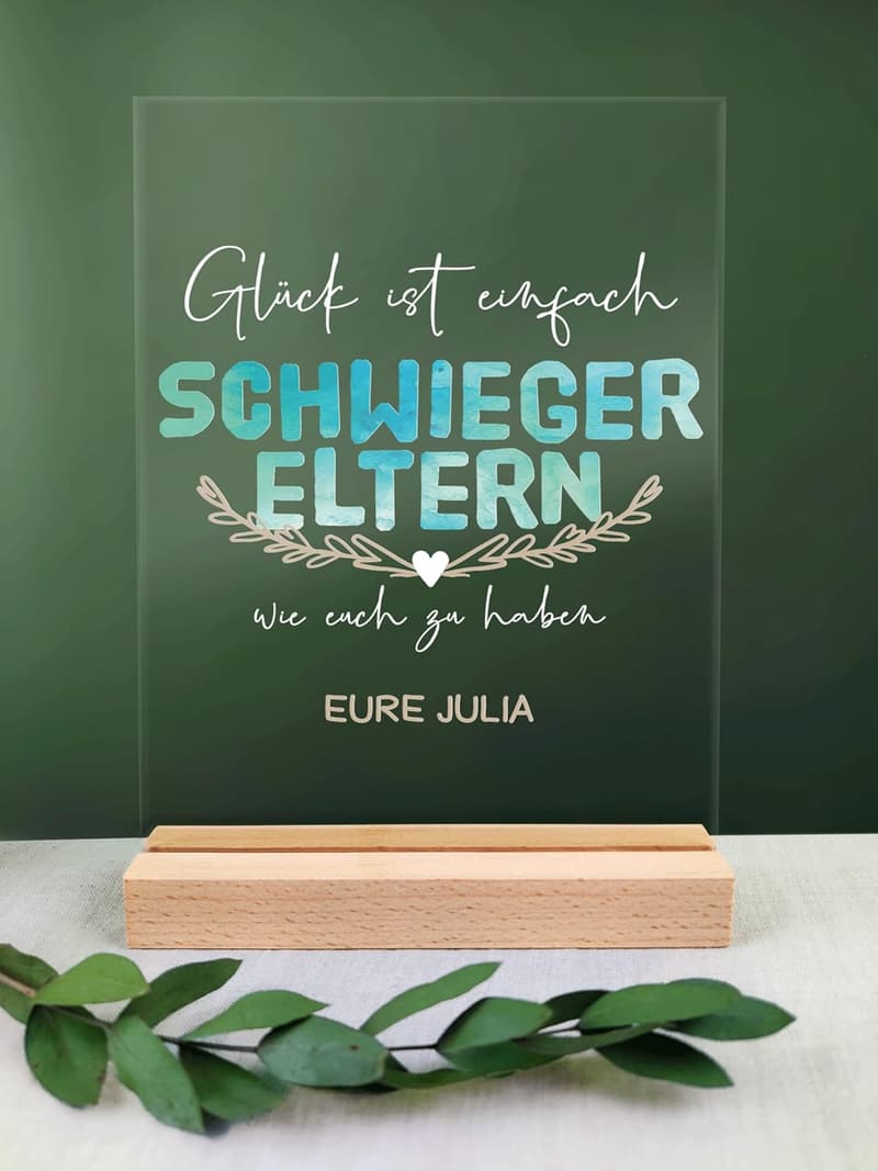Personalisiertes Acrylgeschenk für Schwiegereltern zum Geburtstag