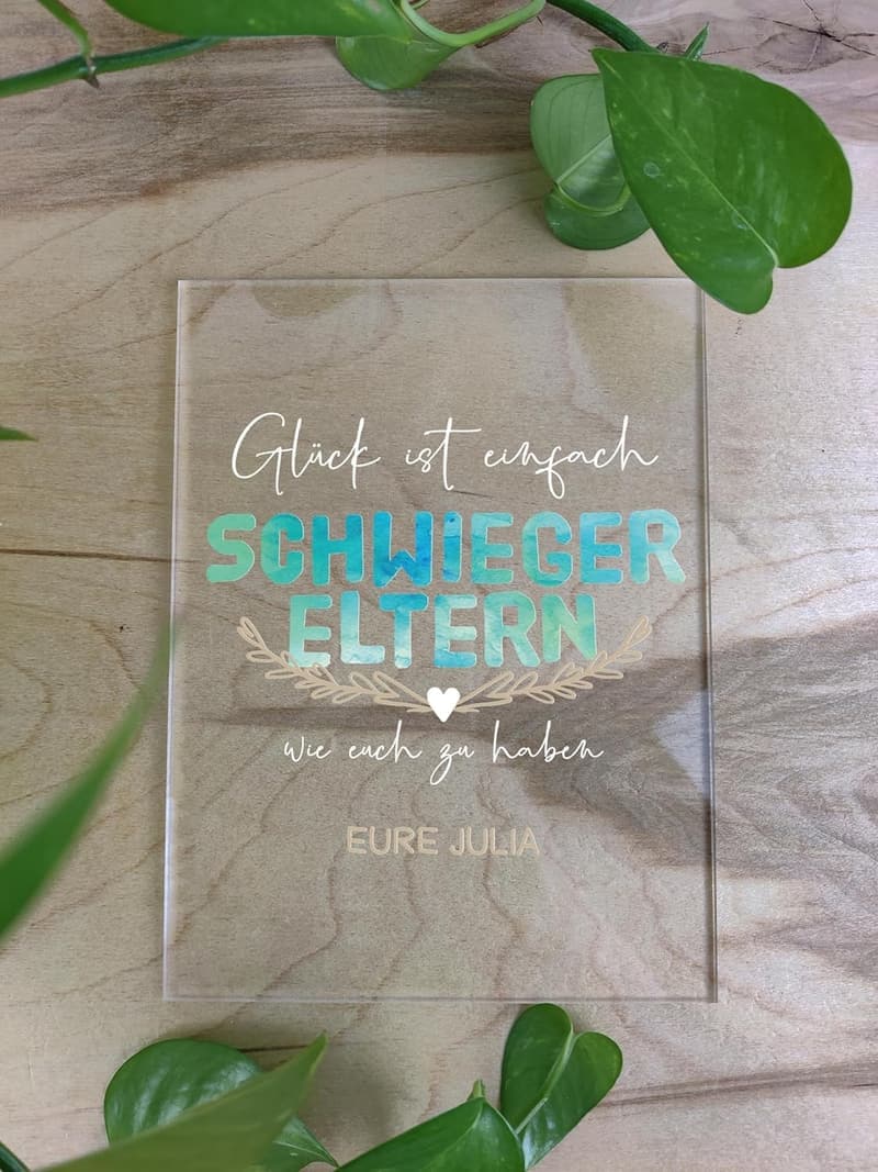 Personalisiertes Acrylgeschenk für Schwiegereltern zum Geburtstag
