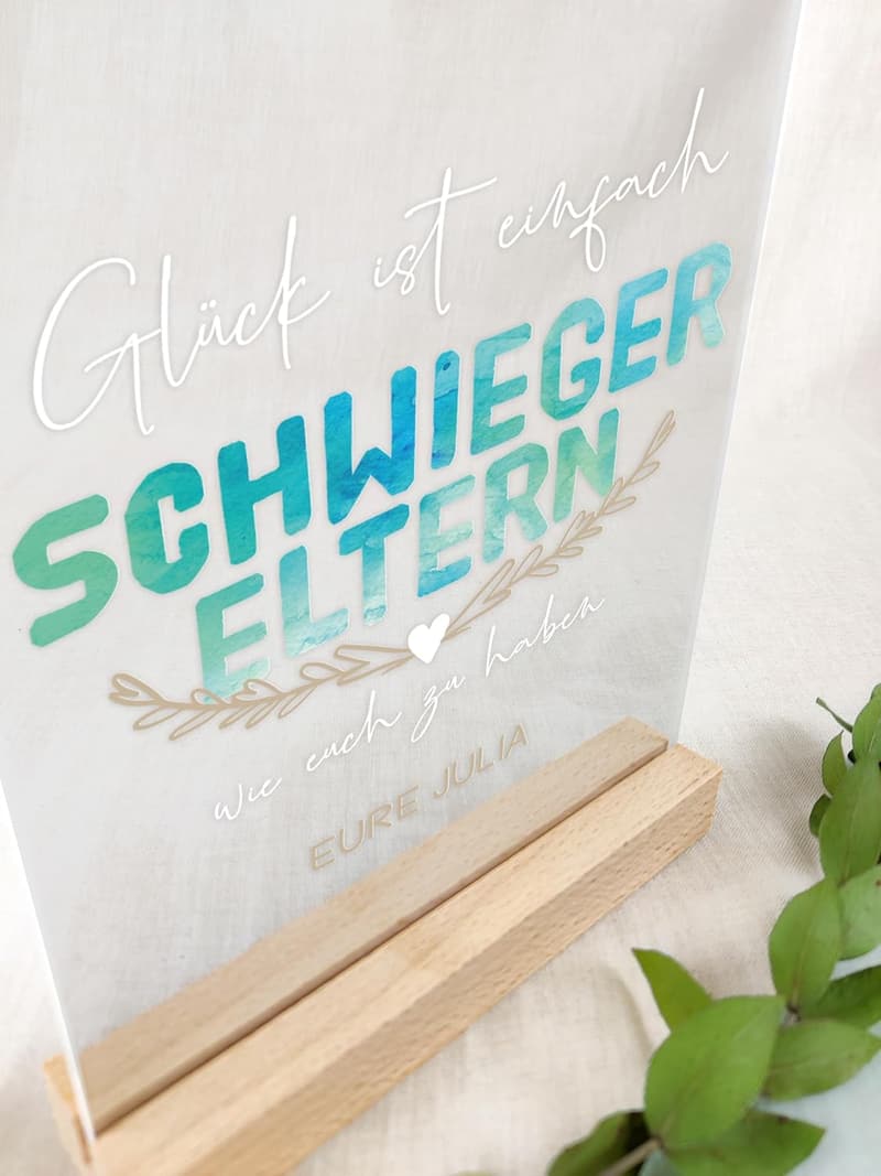 Personalisiertes Acrylgeschenk für Schwiegereltern zum Geburtstag