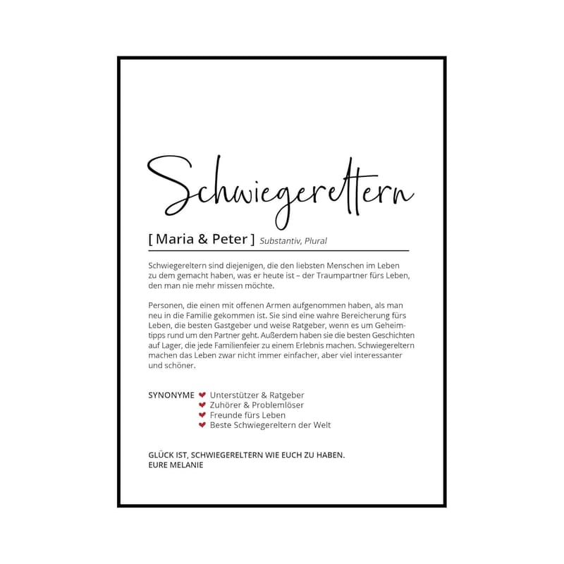 Personalisiertes Poster für Schwiegereltern - Danksagungsgeschenk