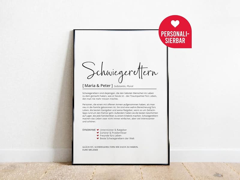 Personalisiertes Poster für Schwiegereltern - Danksagungsgeschenk