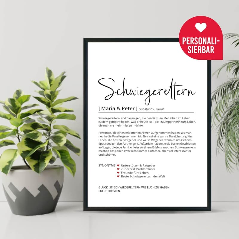 Personalisiertes Poster für Schwiegereltern - Danksagungsgeschenk