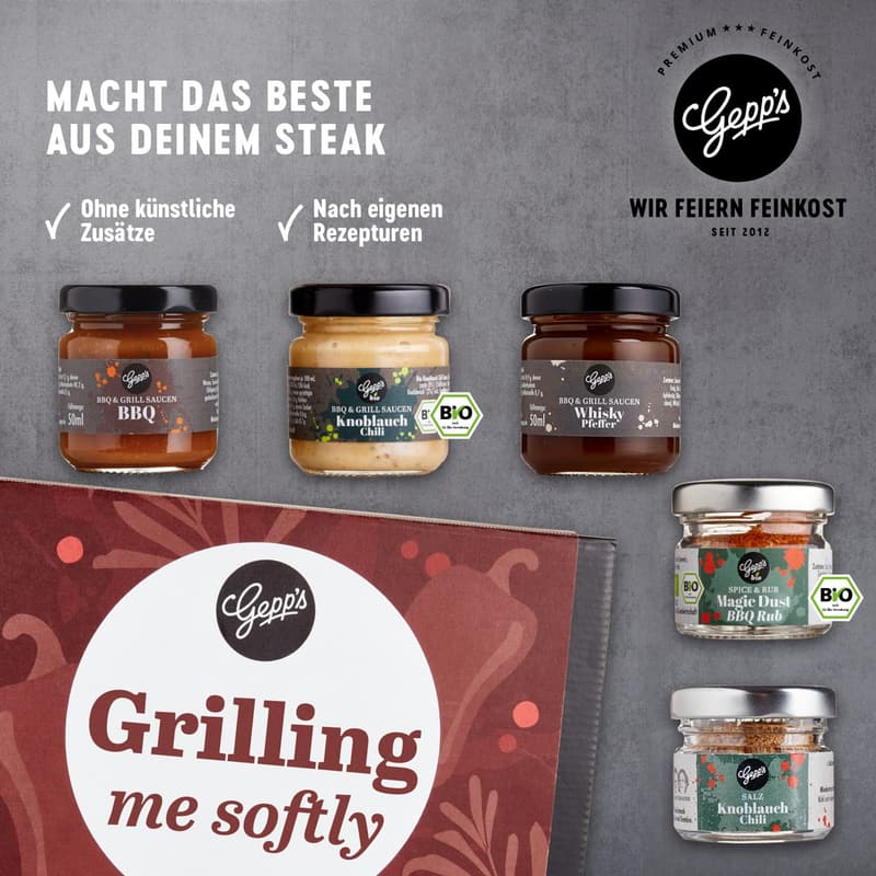 Grillgeschenk für Männer mit Gewürzen & BBQ-Saucen