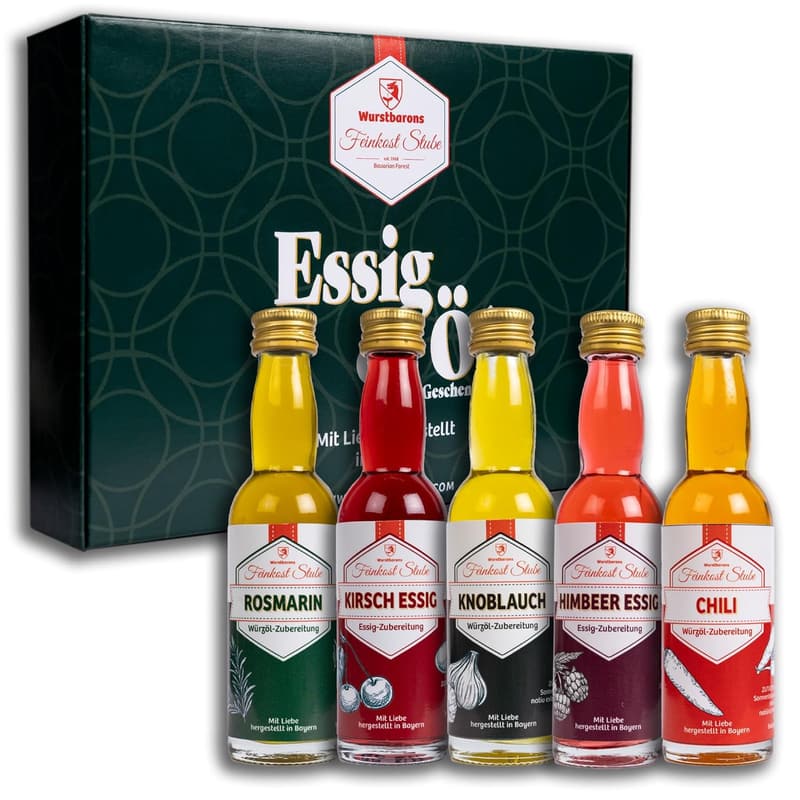Feinkost Geschenkset mit Essig und Öl für Feinschmecker, 5x 40ml