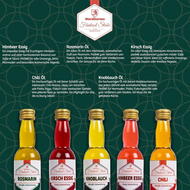 Feinkost Geschenkset mit Essig und Öl für Feinschmecker, 5x 40ml