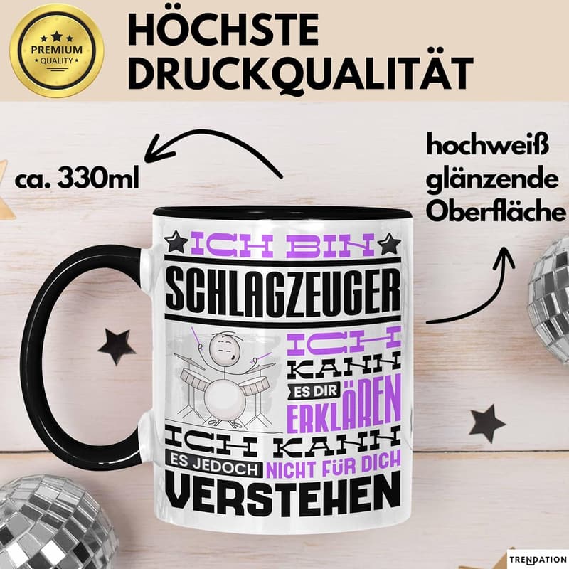 Kaffeetasse für Schlagzeuger mit lustigem Spruch – Geschenkidee