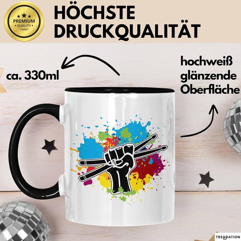 Drummer Tasse mit Spruch – Geschenk für Schlagzeuger in Schwarz