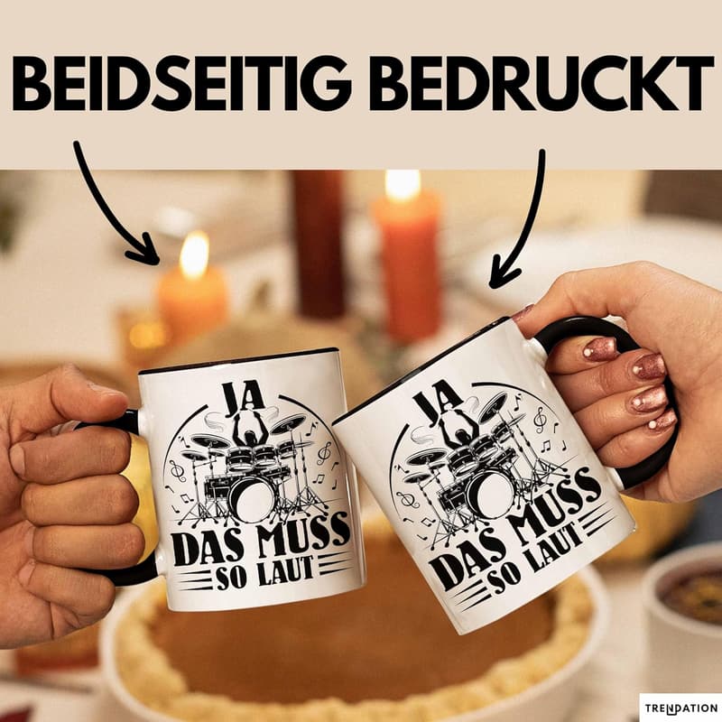 Schwarze Kaffeetasse für Schlagzeuger – Geschenkidee für Musiker