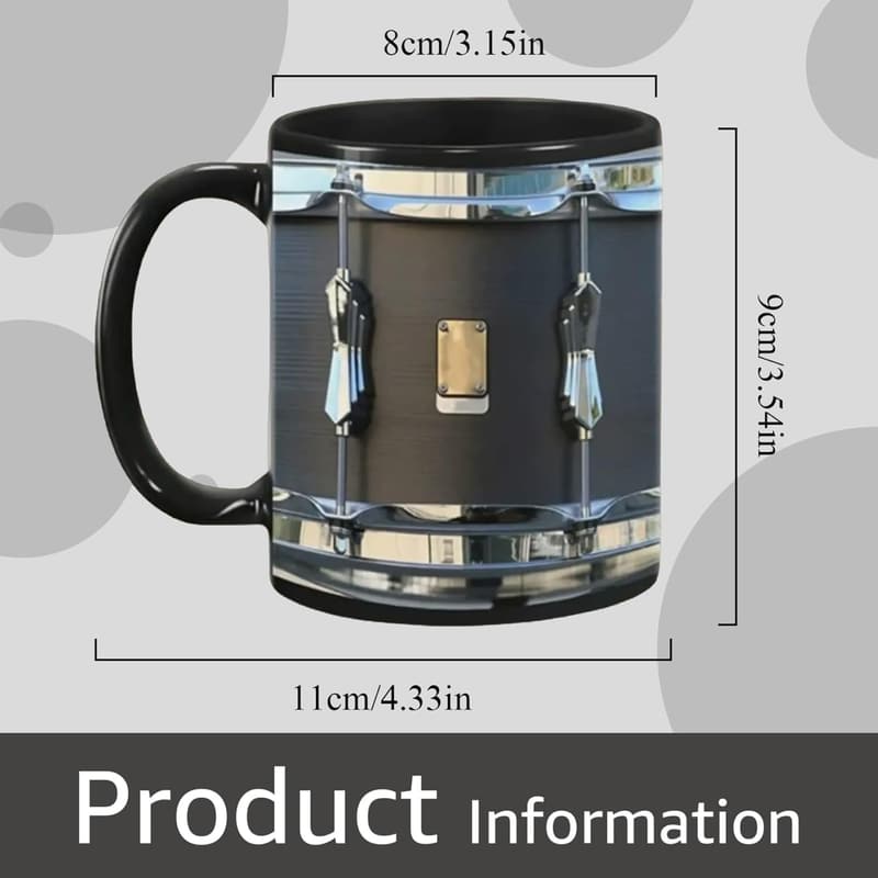 Schwarze Keramik-Kaffeetasse 11oz für Schlagzeuger mit Metalllöffel