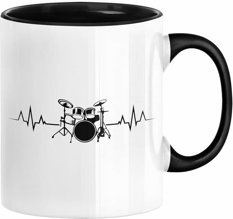 Schwarze Tasse für Schlagzeuger – Geschenkidee für Musikliebhaber