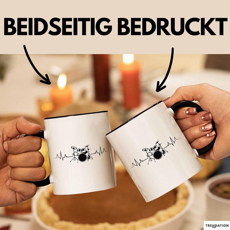 Schwarze Tasse für Schlagzeuger – Geschenkidee für Musikliebhaber