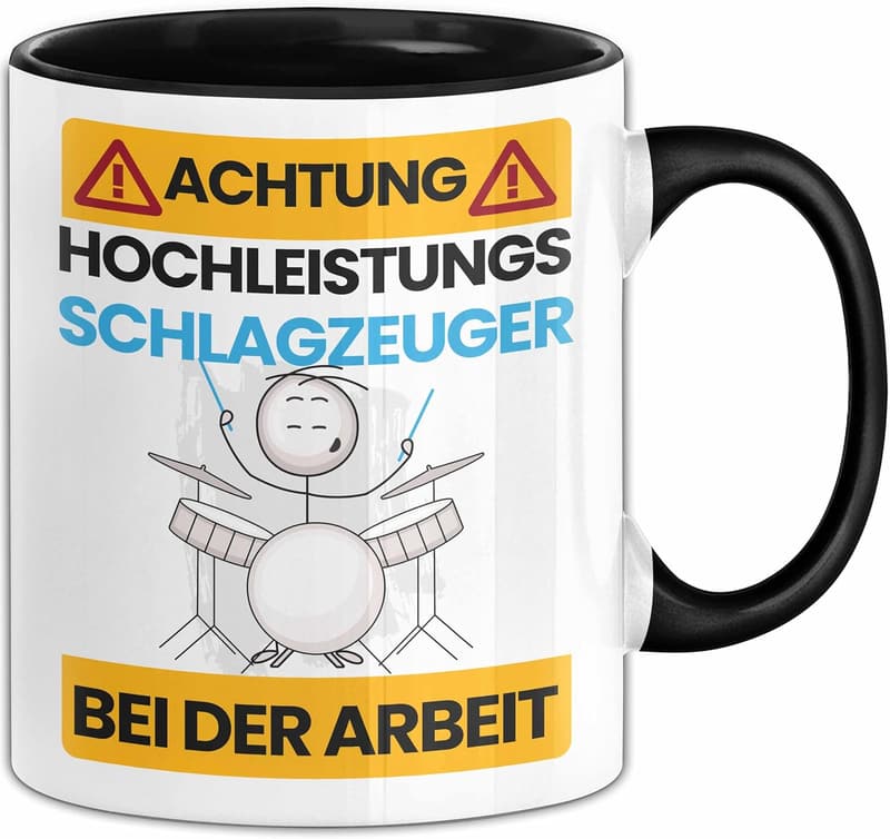 Lustige Tasse für Schlagzeuger – Hochleistungs-Geschenkidee (Schwarz)
