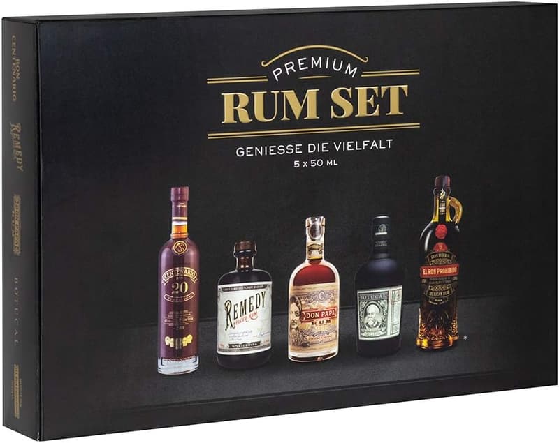 Premium Rum Tasting Set mit 5 beliebten Rums – 50 ml pro Flasche – Ideal als Geschenk