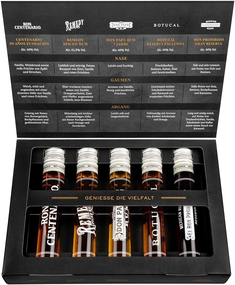 Premium Rum Tasting Set mit 5 beliebten Rums – 50 ml pro Flasche – Ideal als Geschenk