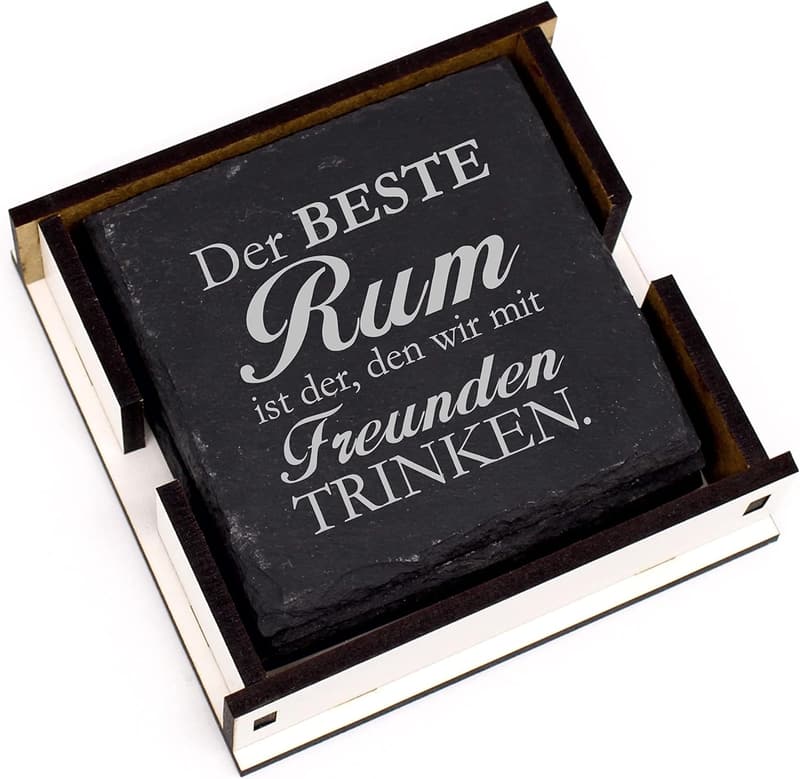 Personalisierte Schiefer-Untersetzer für Rumgläser – 4er Set mit Gravur