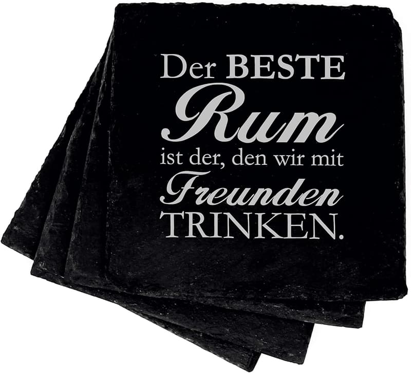 Personalisierte Schiefer-Untersetzer für Rumgläser – 4er Set mit Gravur