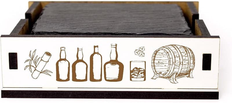Personalisierte Schiefer-Untersetzer für Rumgläser – 4er Set mit Gravur
