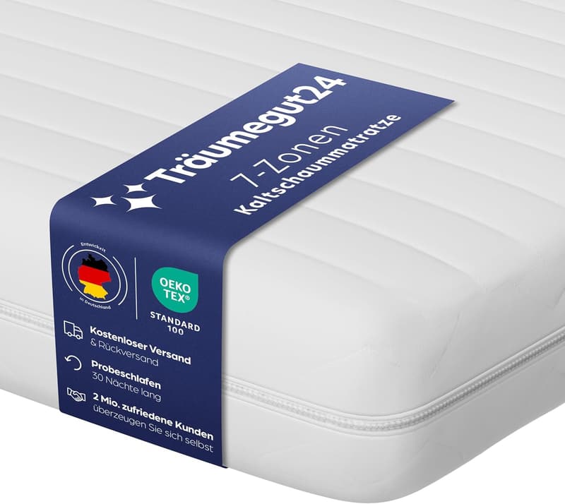Ergonomische 7-Zonen Kaltschaummatratze 90x200 cm, hypoallergen und waschbar