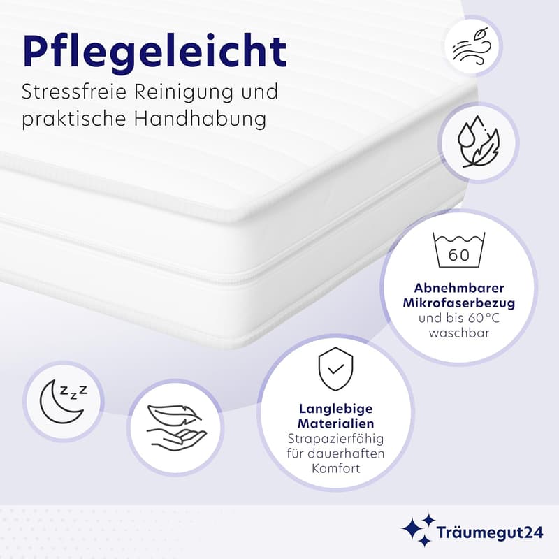 Ergonomische 7-Zonen Kaltschaummatratze 90x200 cm, hypoallergen und waschbar