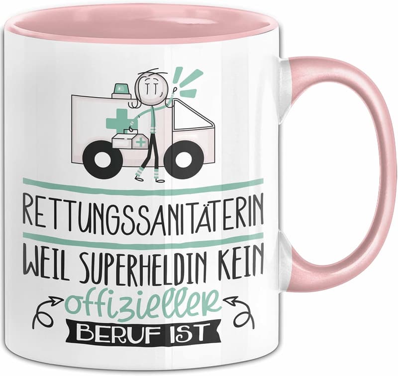 Kaffeetasse für Rettungssanitäterin mit witzigem Spruch (Rosa)