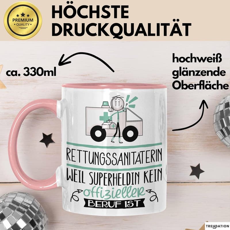 Kaffeetasse für Rettungssanitäterin mit witzigem Spruch (Rosa)