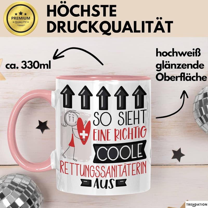 Geschenk zum Geburtstag: Tasse für coole Rettungssanitäterin (Rosa)