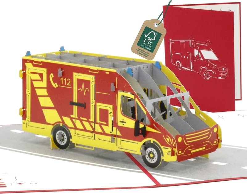 Pop-Up Karte Krankenwagen – 3D Geschenk für Rettungsdienst und Sanitäter