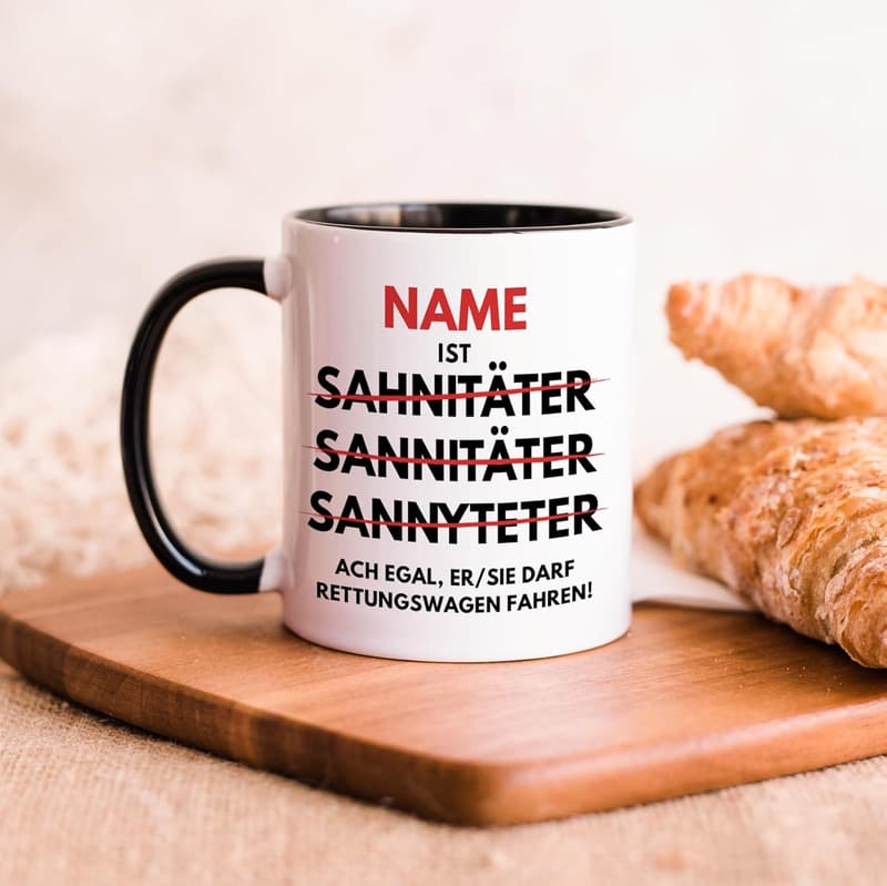 Personalisierte Tasse für Rettungsdienst mit Namen und Spruch, 330 ml