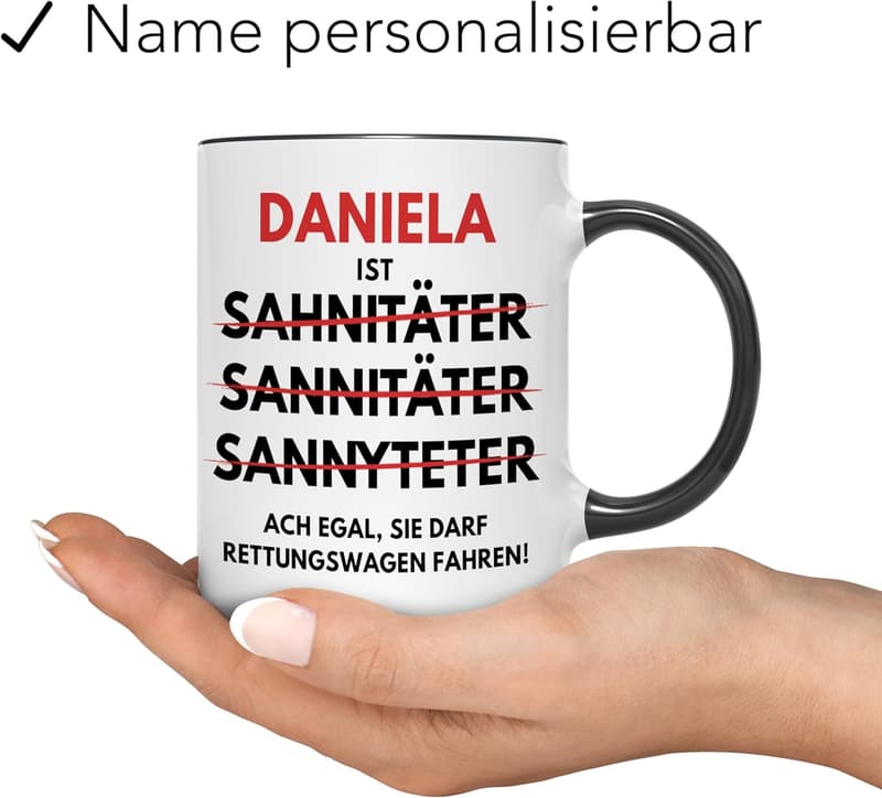 Personalisierte Tasse für Rettungsdienst mit Namen und Spruch, 330 ml