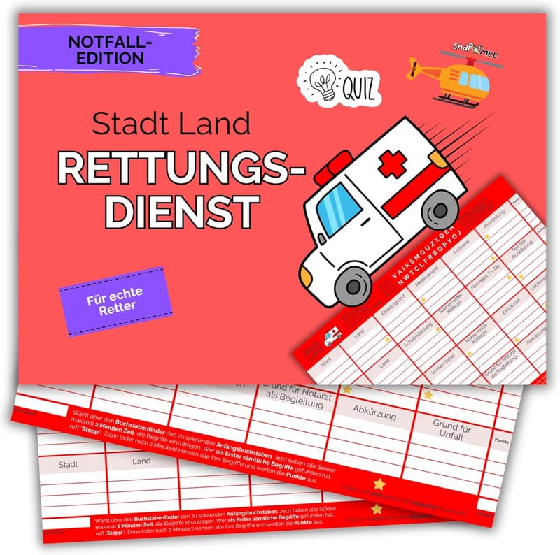 Stadt Land Rettungsdienst - Spiel für Notfall-Sanitäter, 50 Blatt Din A4