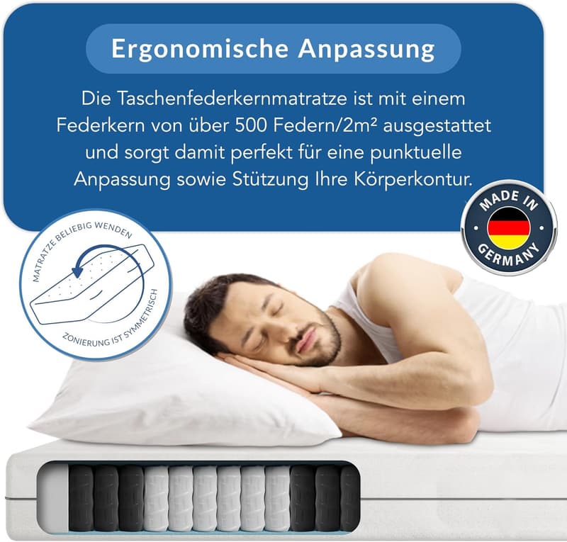 Ortho Medic Taschenfederkernmatratze 90x200 cm, H3, 21 cm hoch