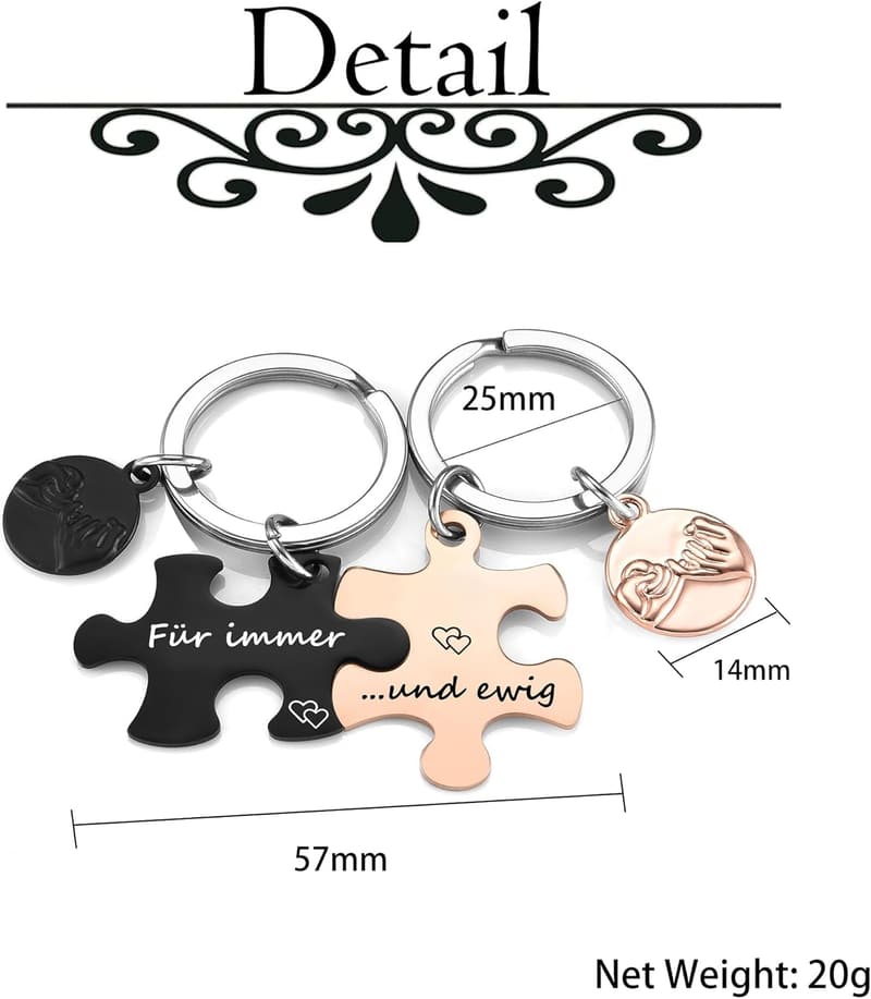 Personalisierte Edelstahl Puzzle Schlüsselanhänger für Partner