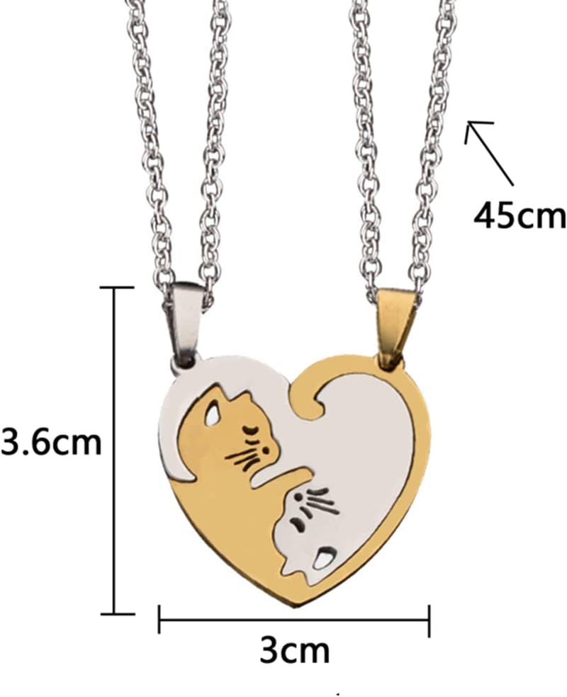 Paar-Halskette mit Katzen-Puzzle-Anhängern, Gold und Silber