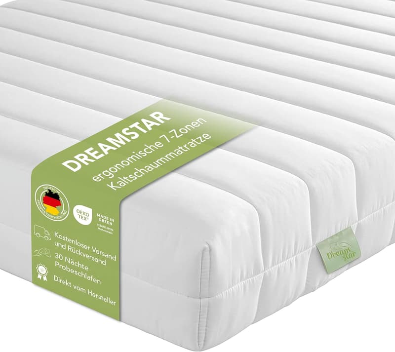 DREAMSTAR Easy Flex - 7-Zonen Kaltschaummatratze 90x200 cm, H2/H3, Öko-Tex