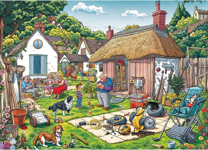 Herausforderndes 1000 Teile Puzzle für Familien – Thema: Warmer Innenhof