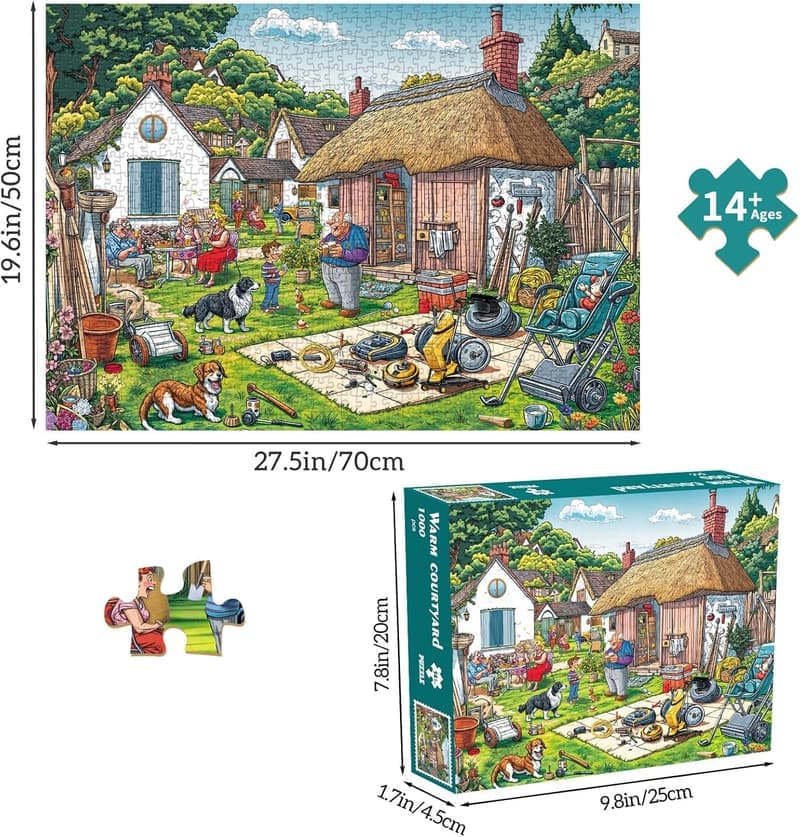 Herausforderndes 1000 Teile Puzzle für Familien – Thema: Warmer Innenhof