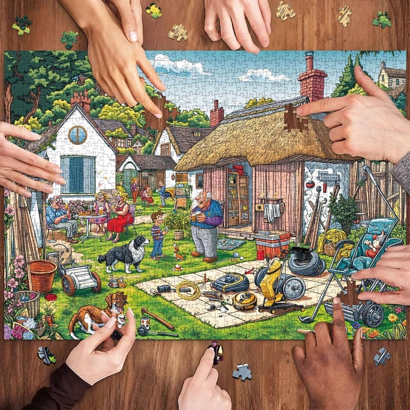 Herausforderndes 1000 Teile Puzzle für Familien – Thema: Warmer Innenhof