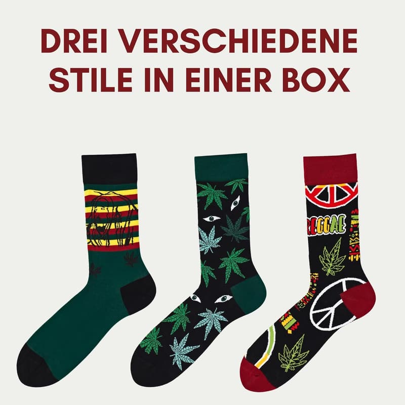Gemusterte Herren Socken aus Baumwolle im 3er-Set mit Geschenkbox, Größe 41-46