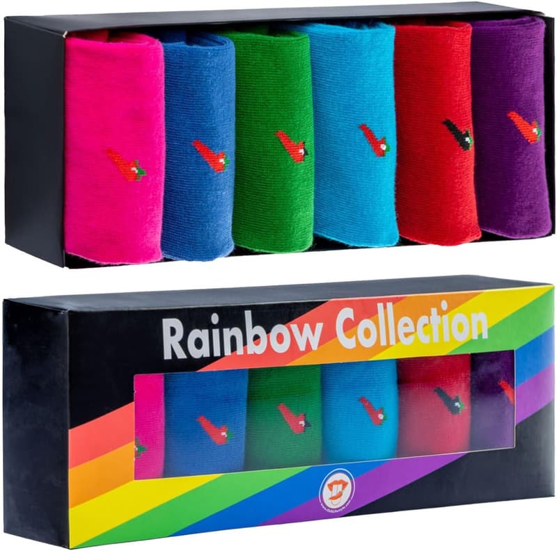 Rainbow Geschenkbox mit 6 Paar bunten Baumwollsocken für Damen und Herren