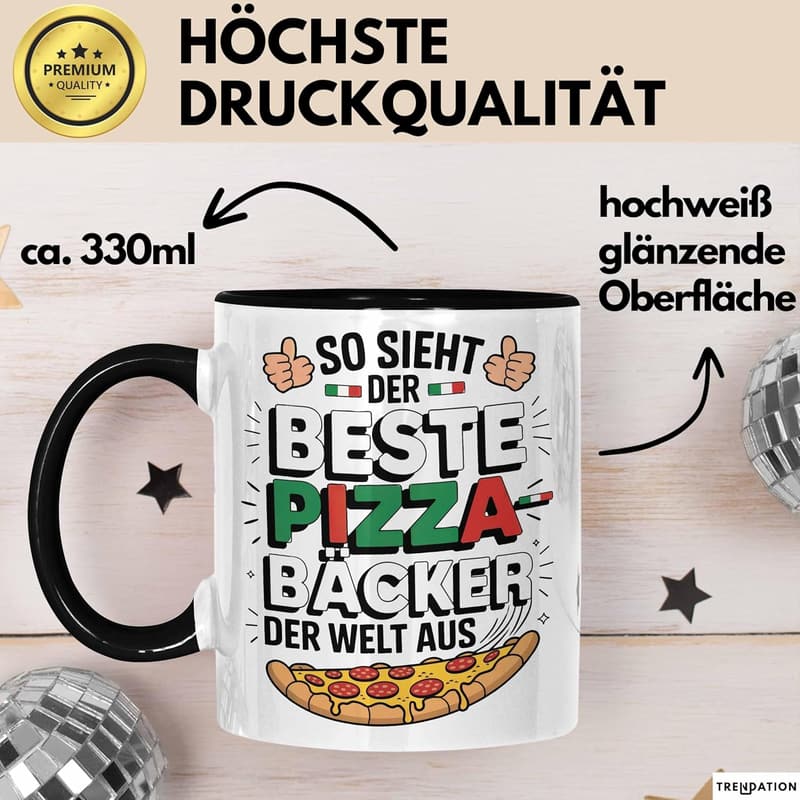 Tasse für den besten Pizzabäcker – Geschenk für Koch (Schwarz)