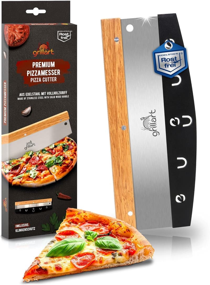 Premium Pizzamesser aus Edelstahl mit Holzgriff – 32 cm Klinge