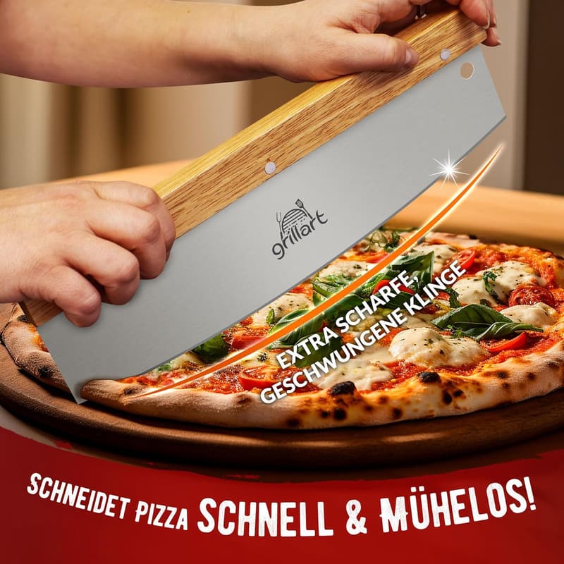Premium Pizzamesser aus Edelstahl mit Holzgriff – 32 cm Klinge