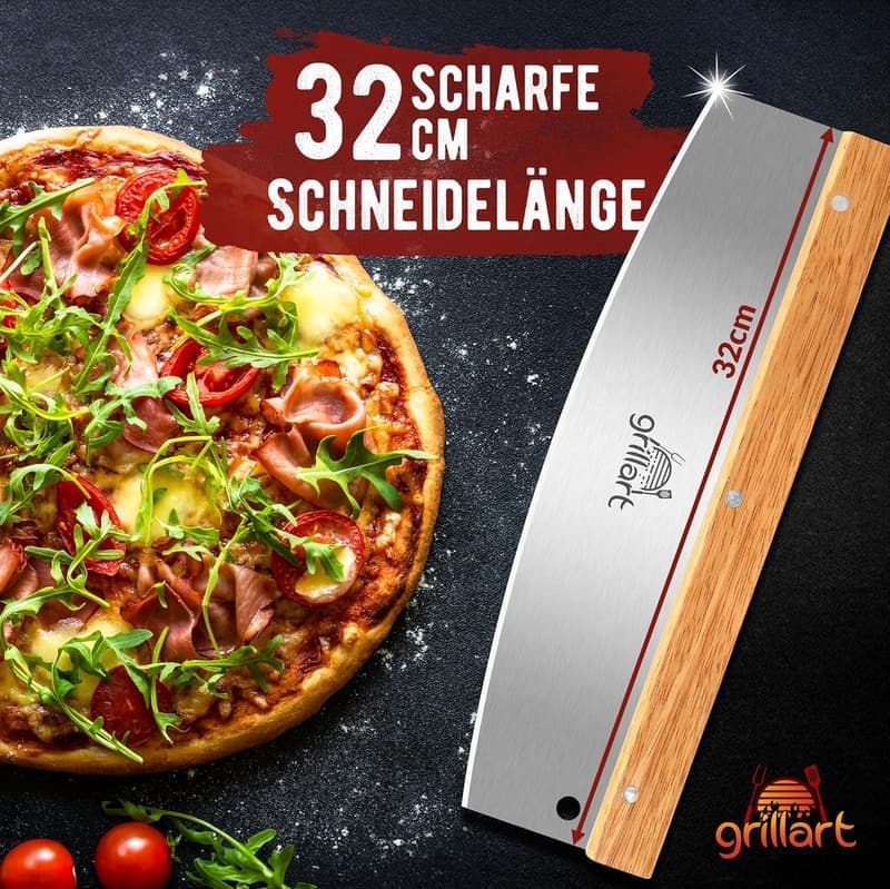 Premium Pizzamesser aus Edelstahl mit Holzgriff – 32 cm Klinge