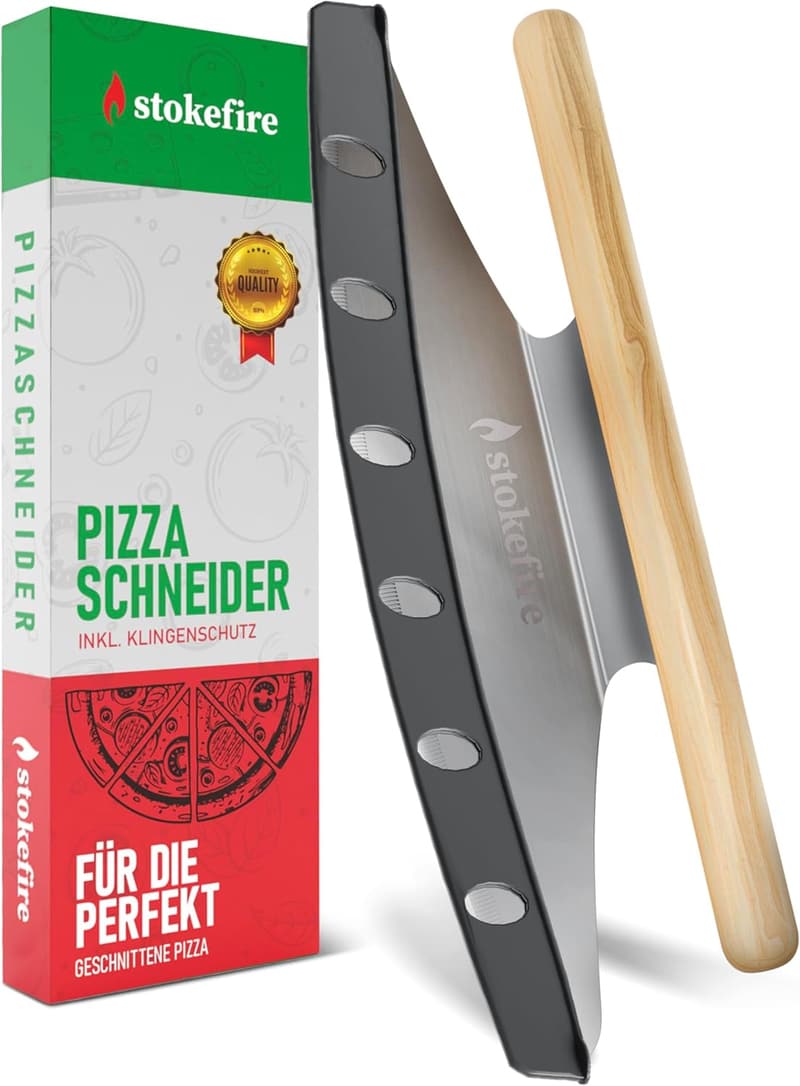Pizzaschneider 36 cm mit Klingenschutz – Wiegemesser für Pizza und Kuchen