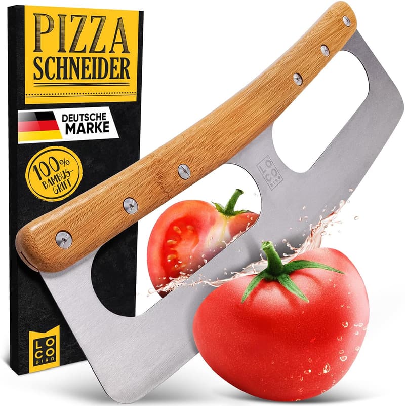 Vielseitiger Pizzaschneider aus Edelstahl mit Bambusgriff - 34,5 cm