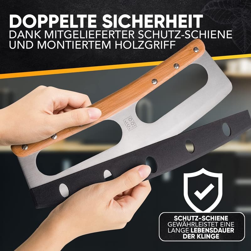 Vielseitiger Pizzaschneider aus Edelstahl mit Bambusgriff - 34,5 cm