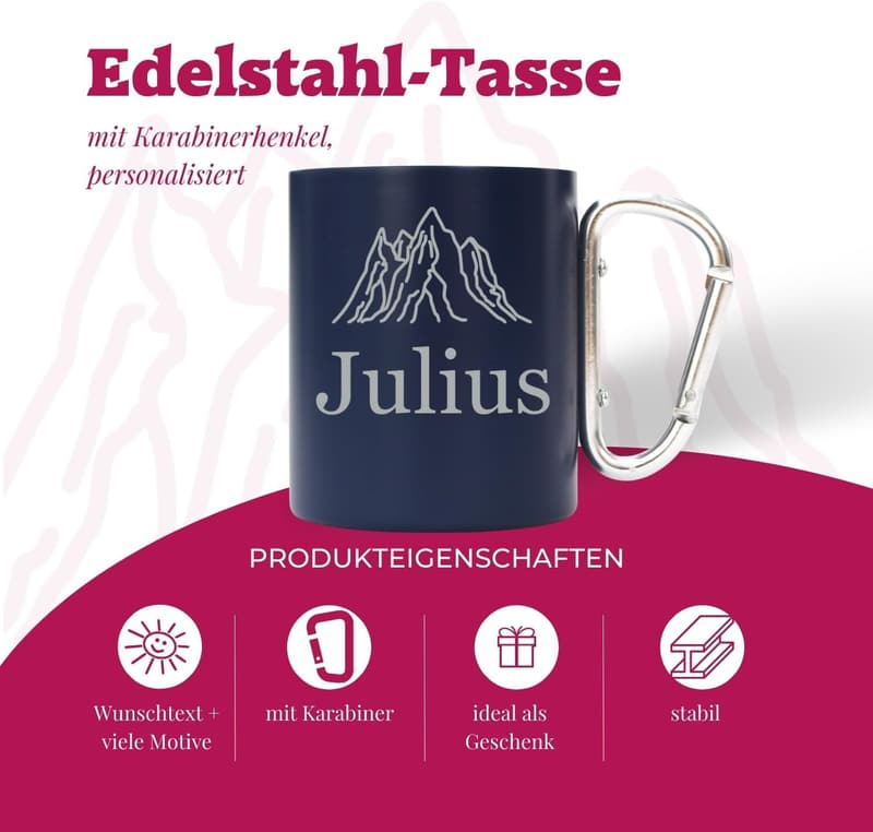Personalisierte Edelstahl-Tasse mit Gravur für Outdoor-Enthusiasten, 250 ml