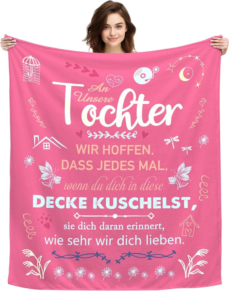 Kuscheldecke für Tochter – Geschenkidee für Geburtstag oder Hochzeit, 150x130cm